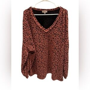 GiGiO Plus Shirts Blouse Leopard Puffer Sleeve Orange and Black Size 2XL